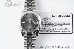 0410 DateJust 41 SS Fluted Bezel KING 1:1 Best Edition 904L Steel Gray Green Roman Dial on Jubilee Bracelet VR Contemporary 2204